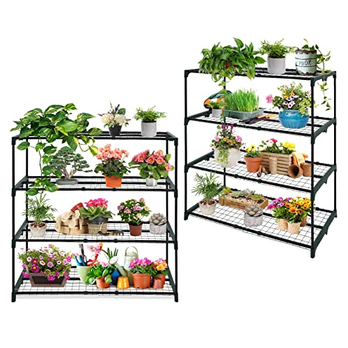 EAGLE PEAK Greenhouse Shelving Staging Double 4 Tier, Outdoor/Indoor Plant Shelves, 42'x17'x42', Green