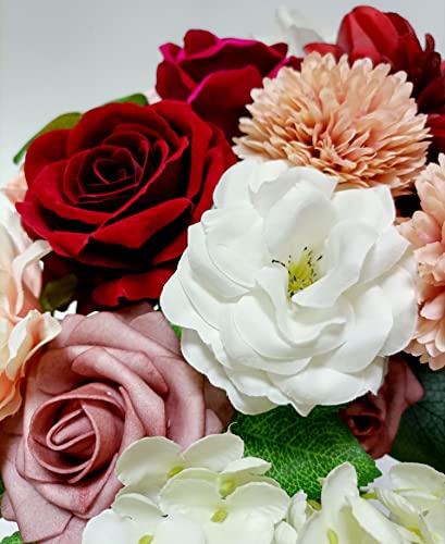 Artificial Flowers, OrgMemory Dusty Rose Faux Flowers Combo for Floral Arrangements Bouquets Wedding Décor (Dusty Rose Burgundy) image 4