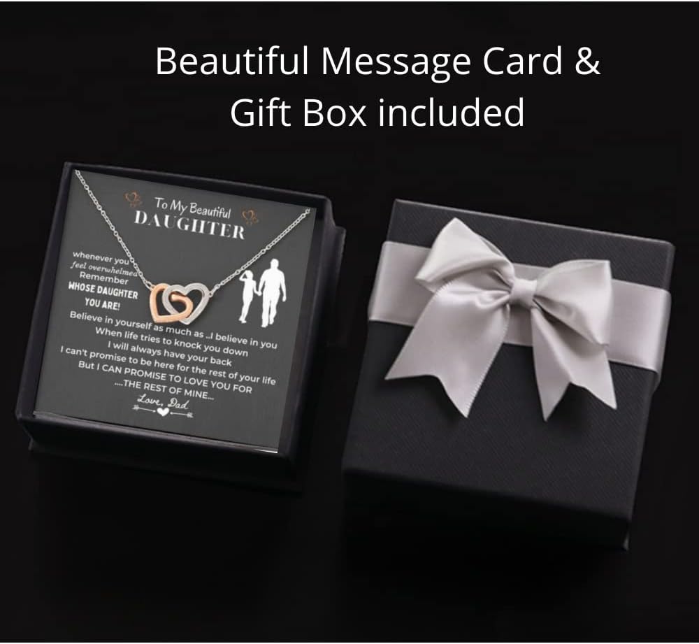 LOTUS-A Silver Necklace Daughter Gifts from Dad - S925 Interlock Heart Necklace with a Message Card Present to My Grown Teen Girls from Father on Daughter's Mother's Day Christmas Birthday Graduation