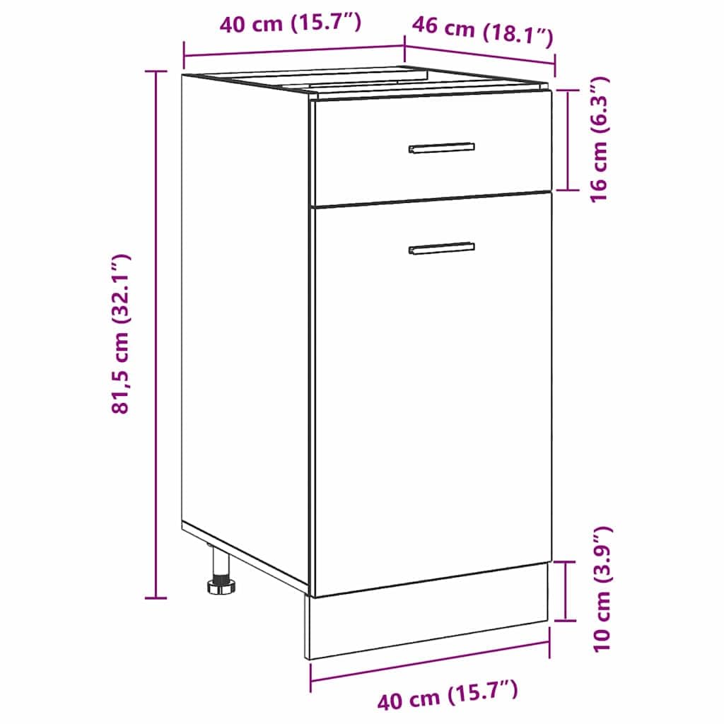 Hängeschrank Schwarz Eichen-Optik aus Holzwerkstoff 40 x 46 x 81,5 cm mit Regal und Schublade, Stauraum für Küche, Esszimmer, Vorratsschrank, Organizer für Geschirr und Kaffeemaschine
