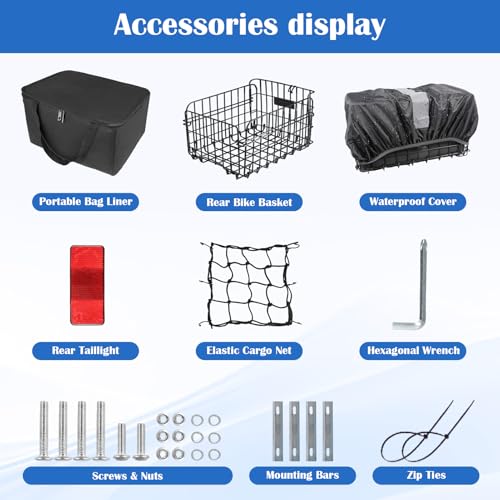 Bike Basket Rear, Folding Bicycle Basket with Removable