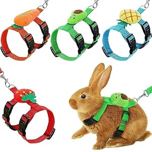 4 Sets Adjustable Bunny Rabbit Harness and Leash Set Small Pet Cute Vest Harness Leash Ferret Harness Guinea Pig Harness Ferret Leash with Decorations for Bunny Kitten Puppy, Small Pets