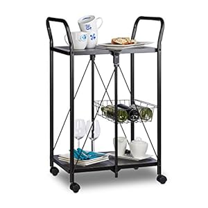 Relaxdays Servierwagen klappbar mit Rollen Carrello da Servizio, Acciaio, Nero, 44 x 58 x 90 cm