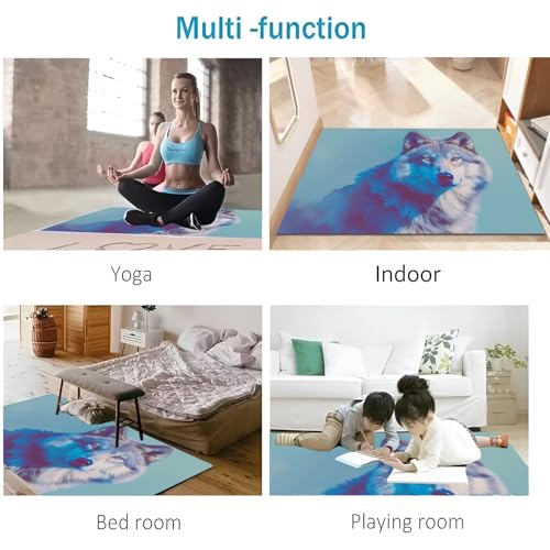 Tapis Entree Interieur Loup Bleu-Violet 80x120 Tapis Grand Format - 7
