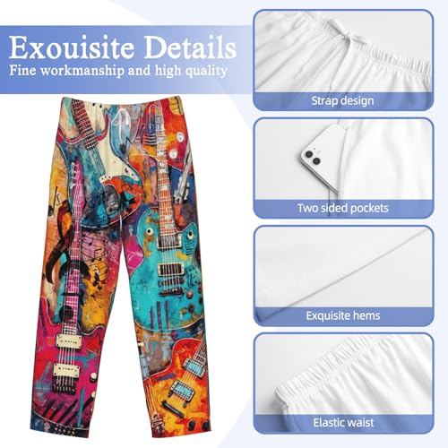 Mens Pajama Pants, Men's Sleep Lounge Pants Bottoms，Pjs Sleepwear Loungewear Gifts Pajama Pants For Men (Graffiti Colorful Guitar Music, X-Large)3