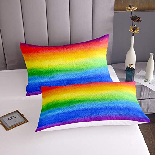Loussiesd Double Sheet Set For Kids Girls Rainbow Stripe Bright Watercolor Soft Kids Bedding Set - Image 3