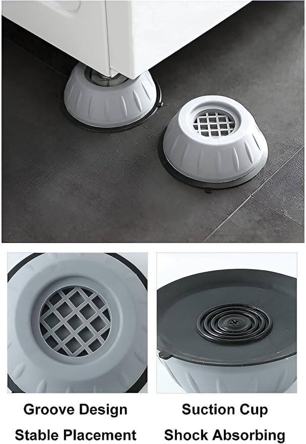 Image of Anti-Vibration Pads | Heavy-Duty Noise Cancelling Shock Absorber Feet with Suction Cups | Anti-Skid Floor Protection Rubber Support for Washing Machine, Dryers and Home Furniture (Pack of 4)