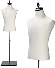 VINGLI Male Mannequin Torso with Wooden/Metal Stand, Adjustable Height Male Dress Form Body for Clothing Display and Sewing (Beige, Wood Base)