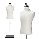 VINGLI Male Mannequin Torso with Wooden/Metal Stand, Adjustable Height Male Dress Form Body for Clothing Display and Sewing (Beige, Wood Base)