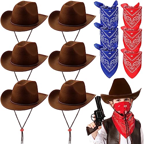 Unittype 12 Pcs Kids Cowboy Hats and Bandanas Set, Colorful, Classic
