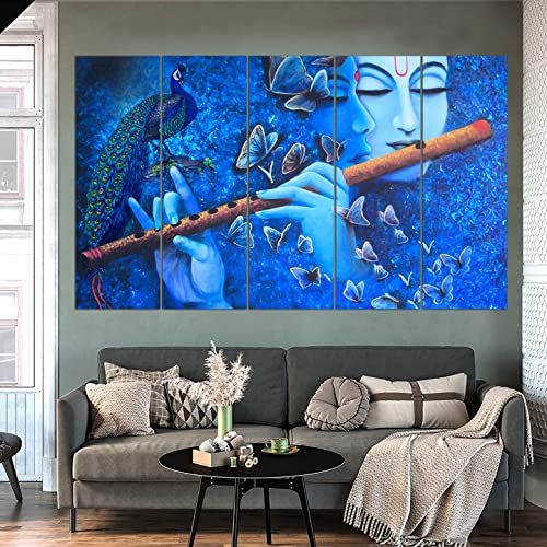Image of Spacter art Radha Krishna Wall Painting for Living Room Big Size - Radha Krishna Painting Wall Decor for Bedroom, Office, Peaceful Digital Painting Wooden Framed for Gifting (30x60 inch) SP93