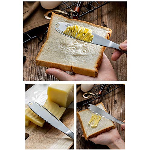 Axiaolu Stainless Steel Butter Spreader Knife, 3-In-1 Kitchen Gadgets, Curler, Butter Grater, Multifunctional Chopping Slot With Serrated Edge (Silver, 4) #TOP6