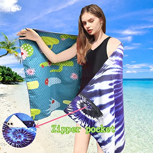 Microfiber Sand Free Beach Towel With Zipper Pocket ,Quick Fast Dry Oversized Lightweight Big Large Towels For Travel Pool Swimming Bath Camping Adult Women Men Tie Dye Beah Towel (Tie Dye Purple) #TOP1