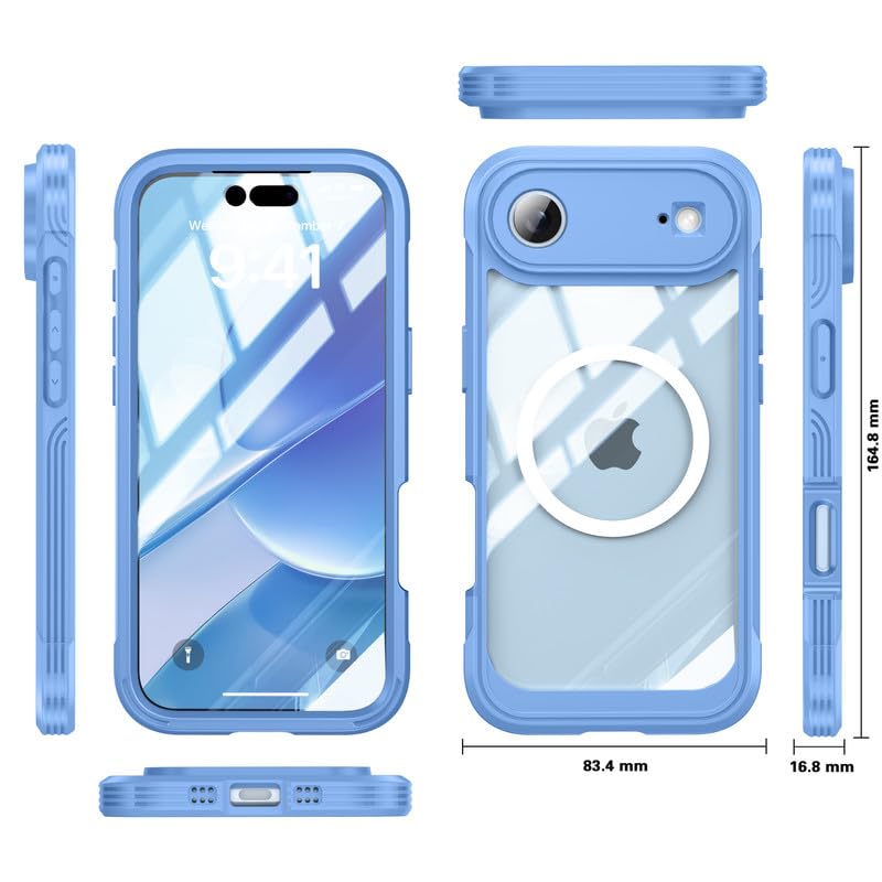 Image of LuxuryKase Shockproof Front & Back Cover for iPhone Air with Full Body Protection | Strong Grip | Camera & Screen Guard | Wireless Charging Support | Durable TPU+PC Design - Blue