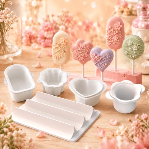 Image of Cake Pop Cutter Set, 4 Shapes with Tray,100 Sticks, 100 Wrappers,100 Ties