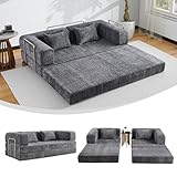 AIMSTYTO 5-in-1 Convertible Folding Sofa Bed, 79" Queen Chenille Boneless Couch with Removable Armrests, No Assembly 2 Seater Sofa, Double Futon Couch for Living Room & Bedroom (Grey)