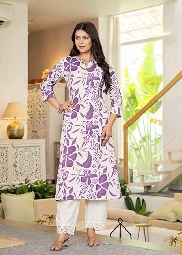 Image of Pistaa's Women's Floral Print A-Line Kurta with Lace Palazzos