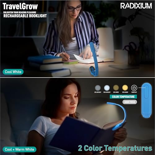 Image of Slim Rechargeable Book Reading Light, Eye Caring LED with 4 Color Temperatures, Portable Clip on Book Light for Reading in Bed & Travelling. Prefect Elegant White Gift for Book Lover.(Blue)