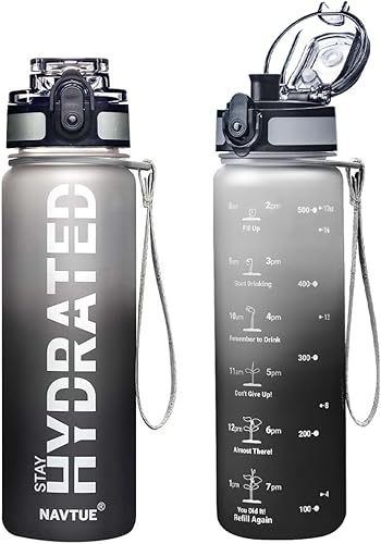 Botella de agua, botellas de agua deportivas de 16 onzas con marcador de tiempo, boca ancha, botella de bebida motivacional y a prueba de fugas,