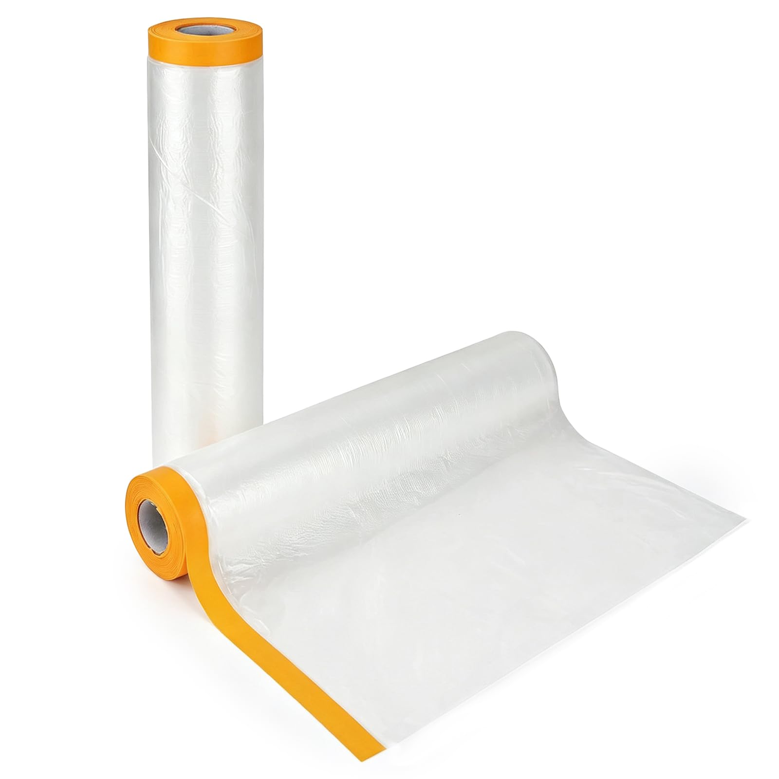 2 Pack Self Adhesive Dust Sheet Rolls 2M x 20M – Plastic Dust Sheets for Decorating, Carpet Protector Roll & Masking Film for Painting, Floor, Furniture Cover (2 Rolls 2M x 20M)