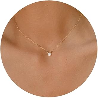 Dainty 14k Gold Plated/Silver Cubic Zirconia Necklaces for Women, Simple CZ Jewelry Necklaces Trendy Gifts