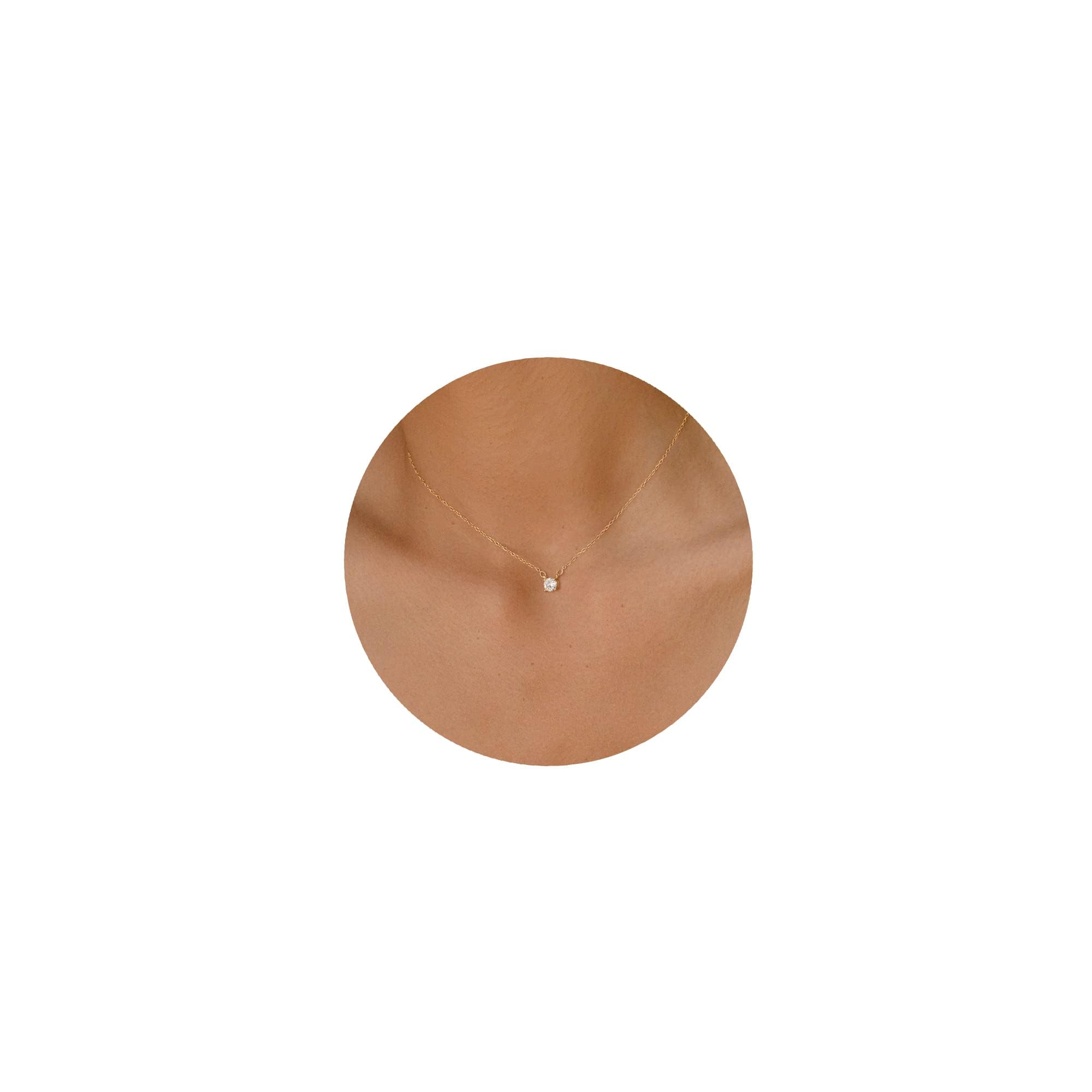 Diamond Necklaces for Women, Dainty Gold Necklace 14k Gold Plated Long Lariat Necklace Simple Gold CZ Diamond Choker Necklaces for Women Trendy Gold Necklace Jewelry Gifts