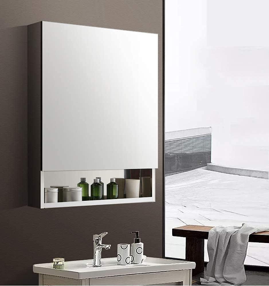 Bathroom Cabinet,Bathroom Wall Cabinet Storage Orga 19.6x29.5 Inch European 304 Stainless Steel Bathroom Wall Mirror with Shelf Makeup Mirror
