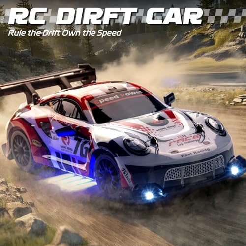 RC Drift Car, 1:24 Scale Remote Control Vehicle for Kids,2.4GHz 20KM/H 4WD High Speed RC Cars with LED Light, Two Batteries & Drifting Tires Racing Sport Toy Cars for Adults Boys Girls Kids 8606RD