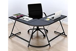 SHW Gaming Desk Computer Glass L-Shape Corner Studio Table (Black)