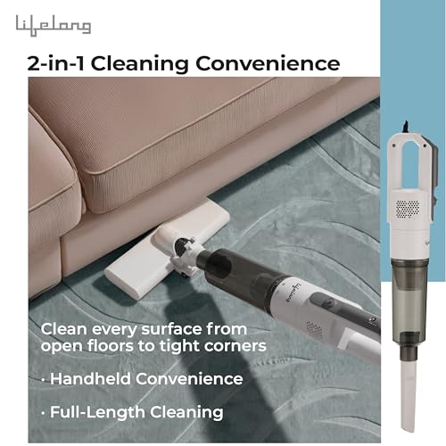 Image of Lifelong 2-in-1 Handheld & Stick Vacuum Cleaner | 14KPA Suction | HEPA Filter | 3 Cleaning Heads for Dust Mite, Bed, Sofa, Floor | Click Lock Detachable Dust Cup | For Home Use Dry Vacuuming (LLVC922)