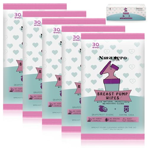Image of Breast Pump Wipes, 5 Packs Natural Pump Parts Cleaning On The Go, Resealable Manual Pacifier Wipe Quick Clean Breastfeeding Supplies