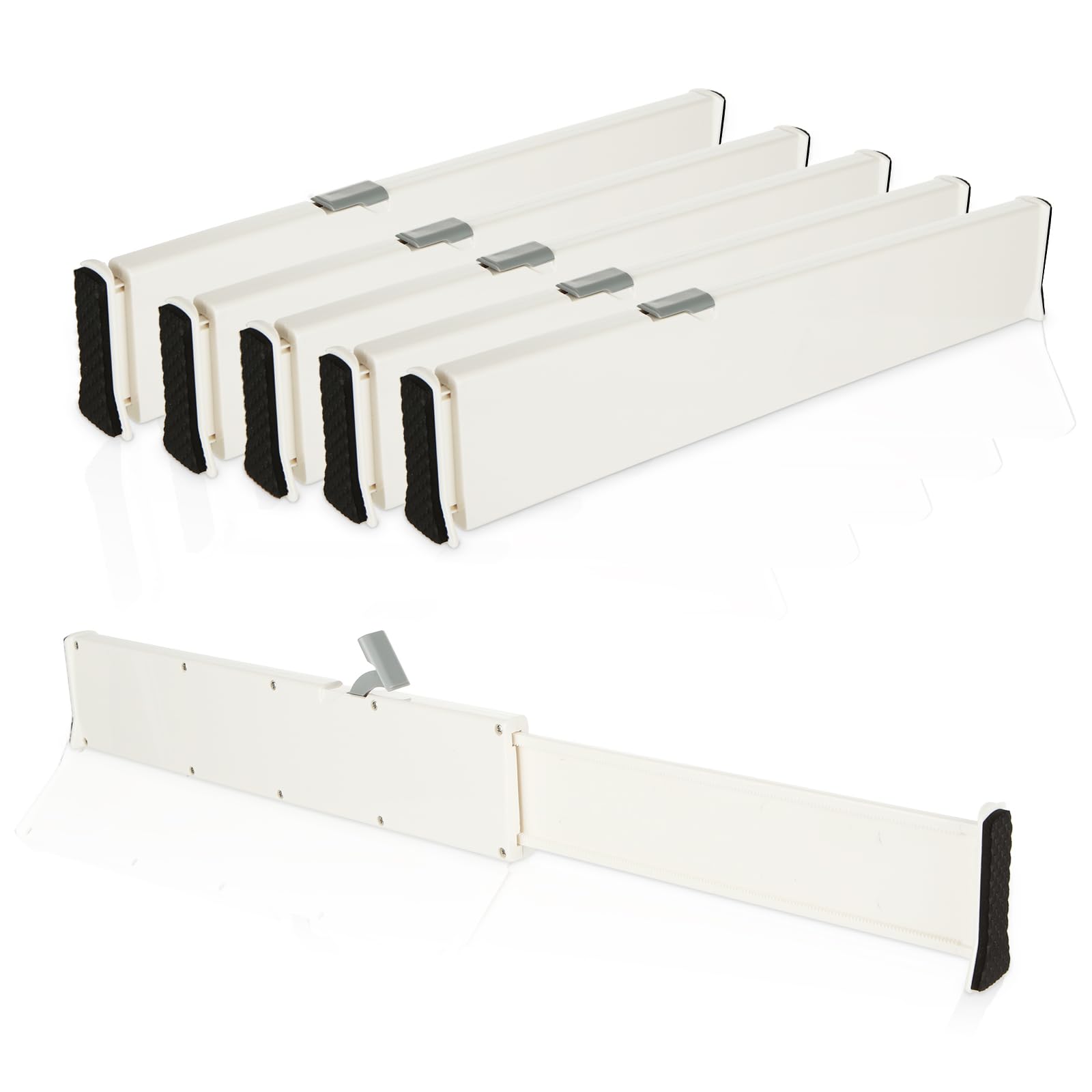 DAJAVE 6Pcs Ensemble de SéParateurs De Tiroirs RéGlables 6 cm de Hauteur, 33,2 à 55 cm Organisateurs De Tiroirs Ajustables, Séparateurs de tiroirs de cuisine pour cuisine, commode, chambre à coucher