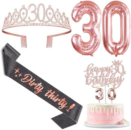 30th Birthday Decorations for Women with Black Dirty 30 Sash and ...