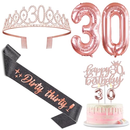 30th Birthday Decorations for Women with Black Dirty 30 Sash and ...