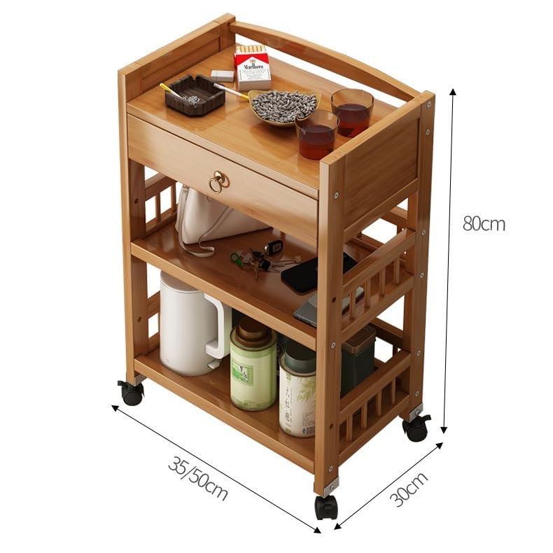 eexbz Sofa Wheeled Movable Trolley Household Wooden Coffee Table Small Apartment Sofa Side Table Tea Rack Multifunctional Storage Rack Sofas for Living Room(50x30x80cm)