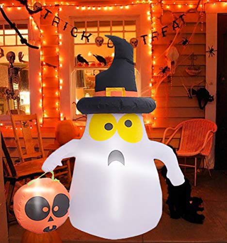 Kyerivs Aufblasbares Halloween-Kostüm mit süßem Kürbis-Licht, 122 cm, Weiß