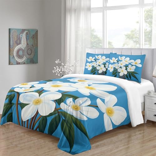 Housse de couette imprimé 3D parure de lit fleurs blanches King - 5