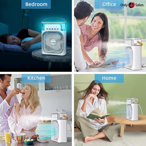 Image of Mini Air Cooler | 3-in-1 AC, Humidifier & Purifier | 7-Color LED Lights, Timer, USB Powered | Silent Operation | Personal Cooling for Room, Office, Travel & Desk Use