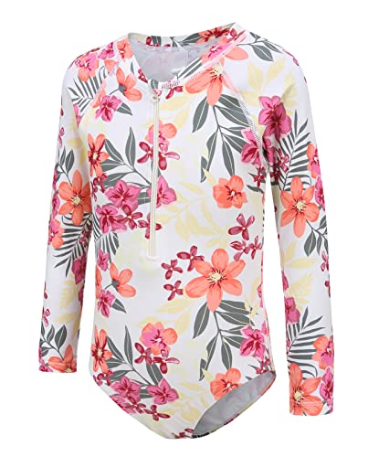 Image of Moon Tree Girls One Piece Swimsuits Long Sleeve Rash Guard Zipper Front Bathing Suit UPF 50+