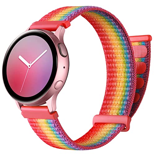 Oielai Bracelet Nylon Compatible avec Samsung Galaxy Watch Active/Active 2/ Galaxy Watch 4/Galaxy Watch 4 Classic, Bracelet Sport Réglable Compatible pour Huawei Watch GT/GT2 42mm, Rainbow Cover