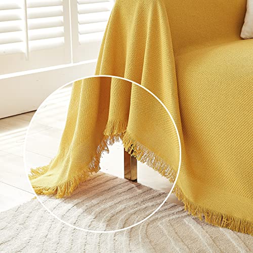 Meetsky Orange Couch Cover Sofa Slipcover, Sectional Sofa Covers Protector Universal Use Cotton Blend Thick Fabric Washable, Woven Texture Modern Design For Bedroom, 71" X 102", Large, Yellow #TOP3