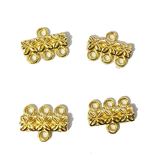 20pcs Necklace Connector Jewelry Findings Component Multi Strand Bracelet Layer Clasp Buckle Pendant Bails Tassel Chandelier Drop Earrings Chains Tags Charms Craft (15mm 3 Hole, Gold)