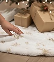 Vista 2 de AOGU Decoración de falda de árbol de Navidad de piel sintética de lentejuelas de 36 pulgadas para fiesta de Feliz Navidad, decoración de falda