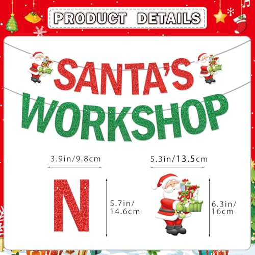 Image of Santas Workshop Banner Santas Workshop Decorations Christmas Banner with Christmas Hanging Decorations for Happy Holidays Decorations Funny Xmas Decorations Merry Friendsmas Decorations