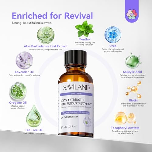 Image of SAVILAND Toenail Fungus Treatment Extra Strength FSA-HSA: 2X Extreme Nail Repair for Discolored and Damaged Nails Toenail Softener Yellow Toenail Foot Toe Thick Nail Fungus Treatments Solution 1 fl oz