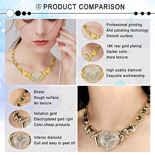 Gold Jewelry Set 18K Gold Accessories Xoxo Necklace Set For Women Jewelry Set Wedding Bridal Fashion Jewelry Sets Women Accessories Bracelets Earrings And Rings Sweetheart Gifts (Gold) #TOP2