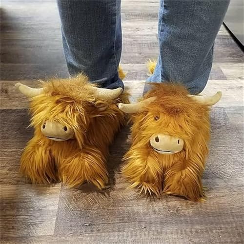 Highland Cow Slippers, Plush Slippers Men Women, Plush Scottish Cow Slippers,Soft Warm Non Slip Animal Slippers4