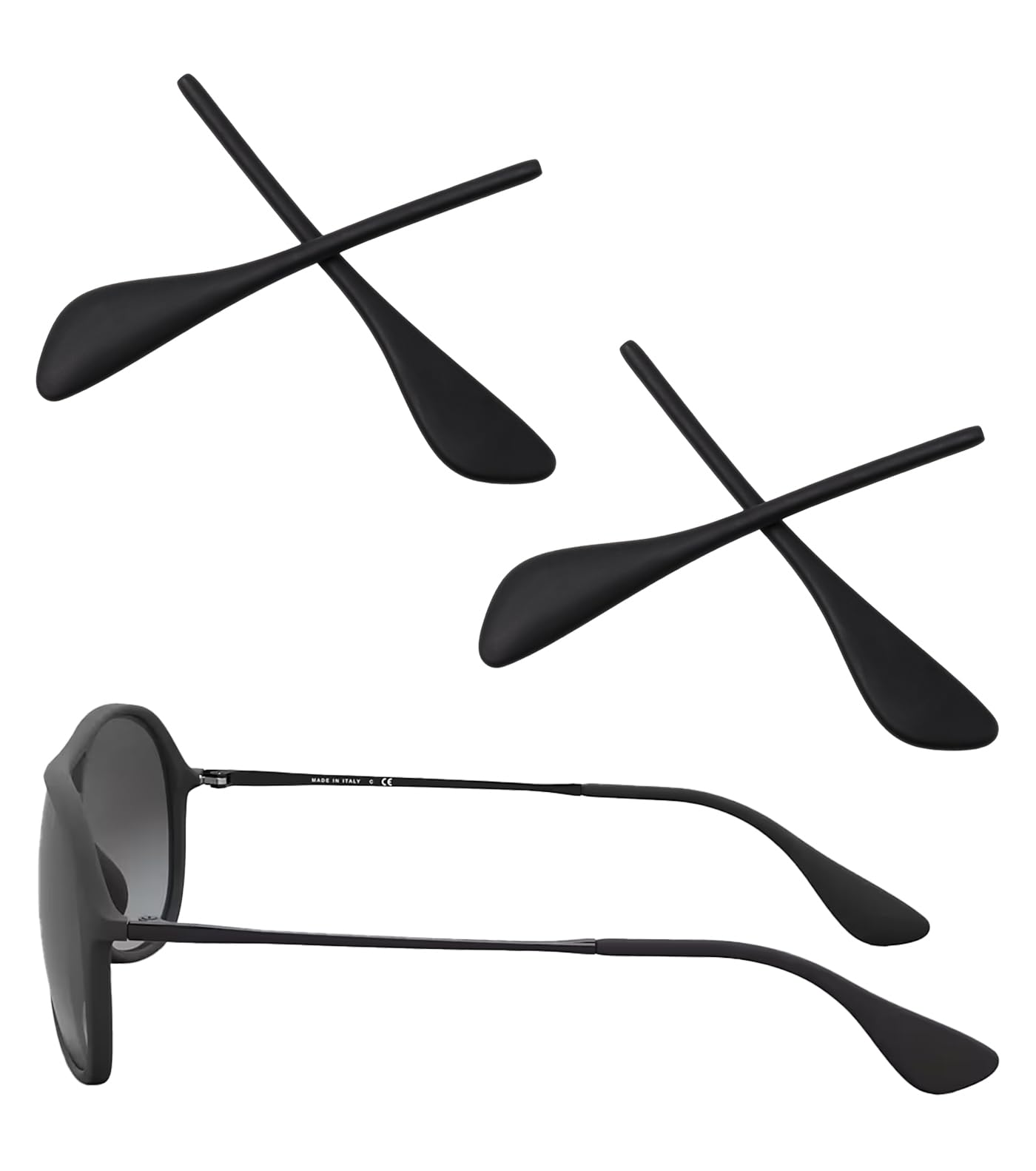 2 pary wymiennych rękawów zauszników do Ray-Ban RB4201 RB4221 RB4222 RB4243 ramka na okulary przeciwsłoneczne, czarne nauszniki