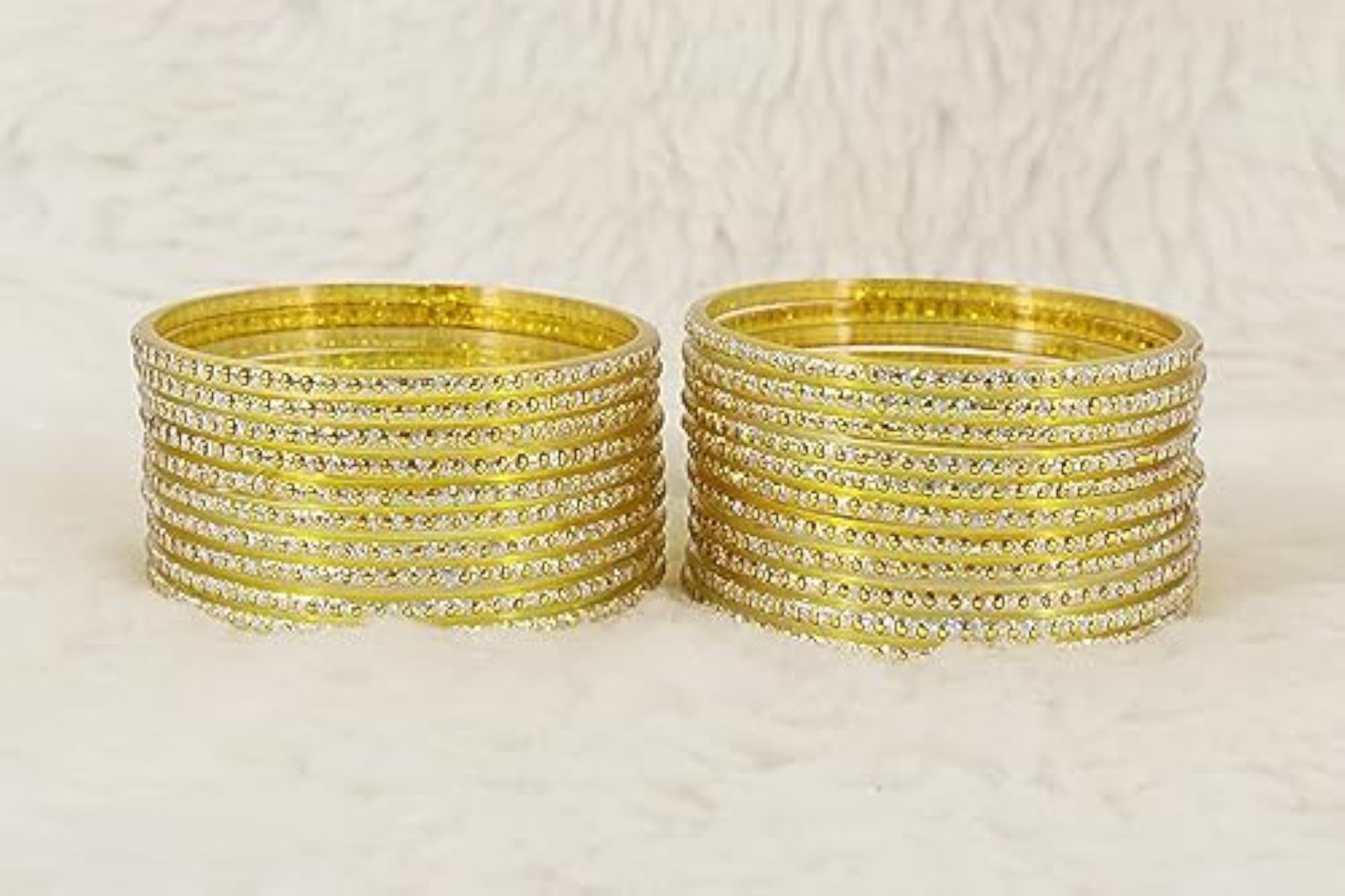Polka Dots & Glitter Bangles Set - Pack of 36 (F181-Momos-Lemon-2.8 Inches)