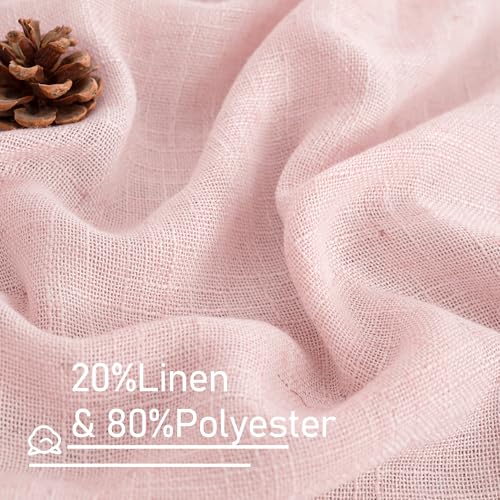 LAMIT Short Linen Curtains 30 Inch Length for Cafe, Semi Sheer Light Filtering Panels Back Tab and Rod Pocket Country Decor Drapes for Basement/Small Window, Pink, 2 Panels, 34 x 30 Inch